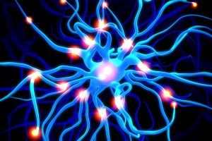 active nerve cell or neurons communication concept artwork in 3d